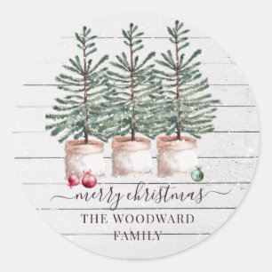 Sticker Rond Nom de famille de Noël rustique