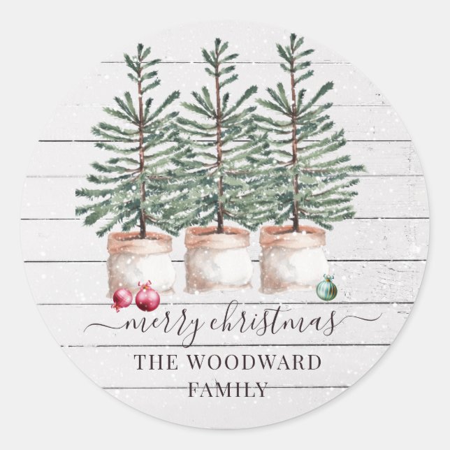 Sticker Rond Nom de famille de Noël rustique (Devant)
