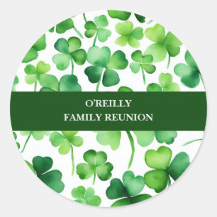 Sticker Rond Nom de famille irlandais Shamrock aquarelle