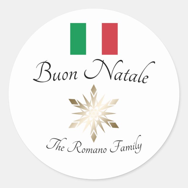 Sticker Rond Nom de famille italien Buon Natale Drapeau et floc (Devant)
