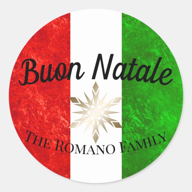 Sticker Rond Nom de famille italien Buon Natale Drapeau Noël (Devant)