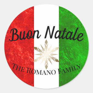 Sticker Rond Nom de famille italien Buon Natale Drapeau Noël de
