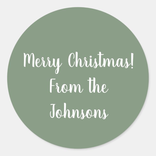 Sticker Rond Nom de famille | Joyeux Noël Vert Sage Personnalis (Devant)