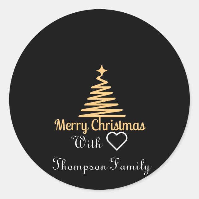 Sticker Rond nom de famille personnalisé en or classique noël (Devant)