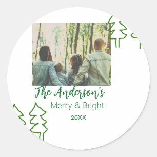 Sticker Rond Nom de famille vert sapin de Noël photo moderne