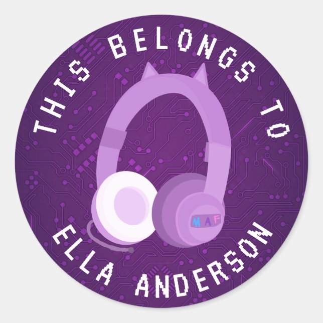 Sticker Rond Nom de joueur violet Ceci appartient à  (Devant)