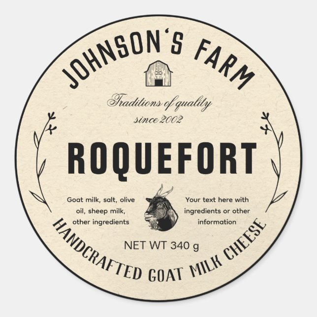 Sticker Rond Nom de la ferme | Wreath | Fromage au lait de chèv (Devant)