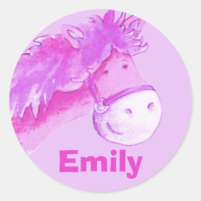 Sticker Rond Nom de la fille Emily rose cheval cheval autocolla (Devant)