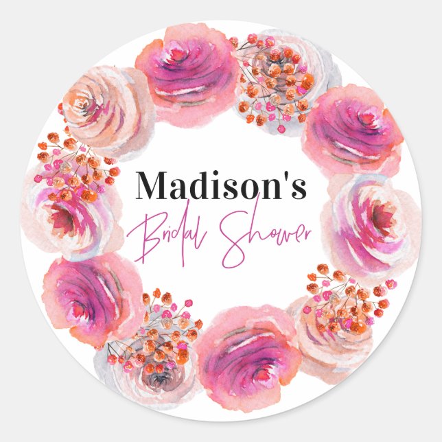 Sticker Rond Nom de la mariée personnalisée Fête des mariées ro (Devant)
