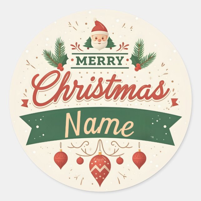 Sticker Rond Nom de la Personnaliser Joyeux Noël (Devant)