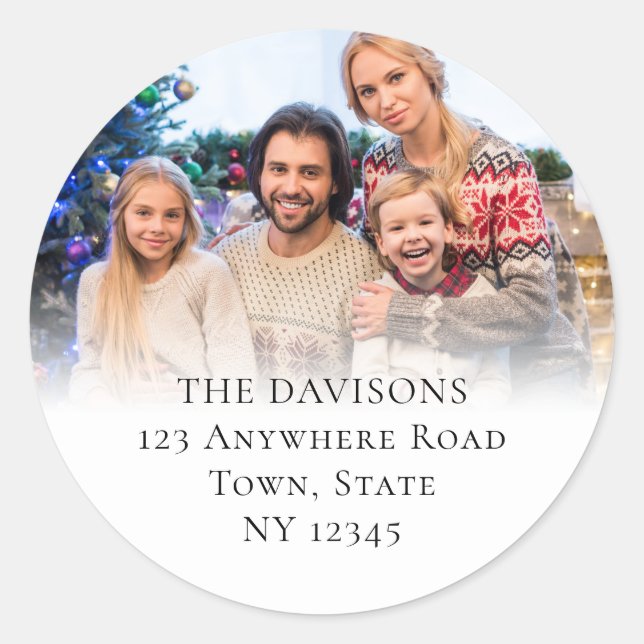 Sticker Rond Nom de la photo de famille Nom Adresse de retour (Devant)