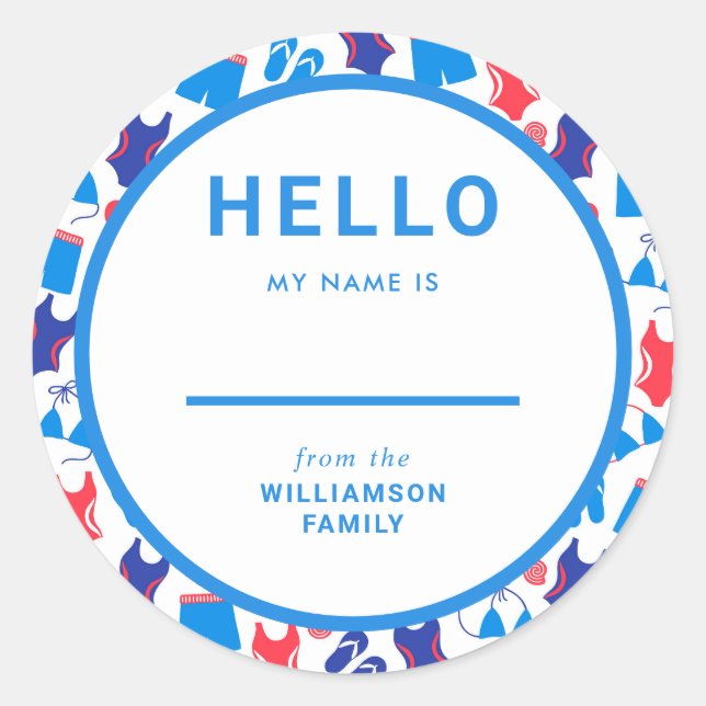 Sticker Rond Nom de la réunion de famille Balise Été Rouge Blan (Devant)