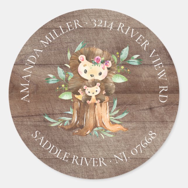 Sticker Rond Nom de l'adresse de retour de la douche Hedgehog p (Devant)