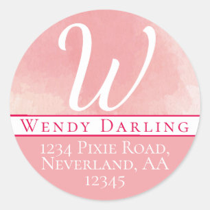 Sticker Rond Nom de l'aquarelle rose Monogramme