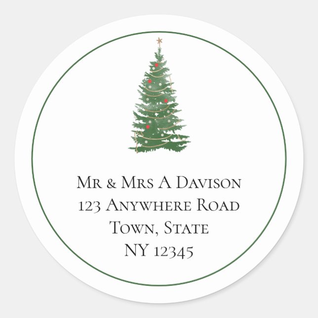 Sticker Rond Nom de l'arbre de Noël Adresse de retour (Devant)