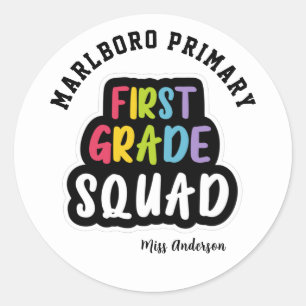 Sticker Rond Nom de l'école blanche Équipe d'enseignants de pre