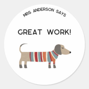 Sticker Rond Nom de l'enseignant Encouragement Chien