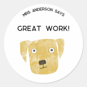 Sticker Rond Nom de l'enseignant Encouragement Chien drôle