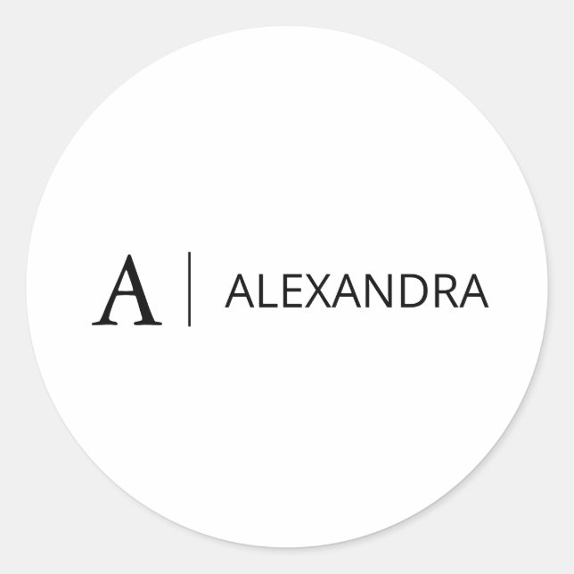 Sticker Rond Nom de monogramme noir simple minimal (Devant)