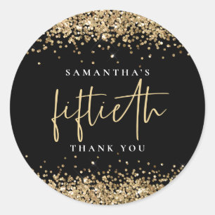 Sticker Rond Nom de Parties scintillant Gold Noir tendance Cinq