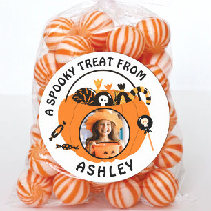 Sticker Rond Nom de photo personnalisé pour friandise d'Hallowe
