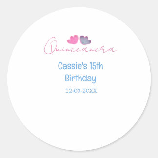 Sticker Rond nom de quinceanera 15e anniversaire fleur rose ble