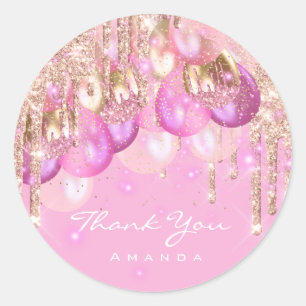 Sticker Rond Nom de remerciement 16e baby shower Parties scinti