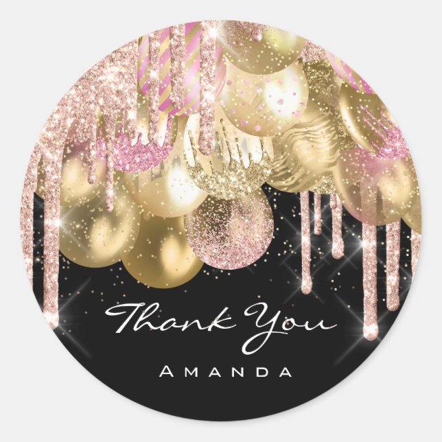 Sticker Rond Nom de remerciement 16e Rose nuptiale Parties scin (Devant)
