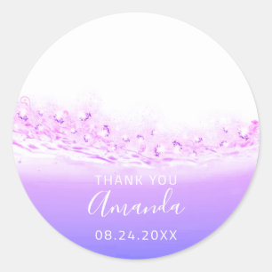 Sticker Rond Nom de remerciement Date Étincelle Rose violet ros