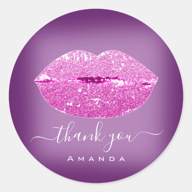 Sticker Rond Nom de remerciement Sweet16e Lèvres violette rose  (Devant)