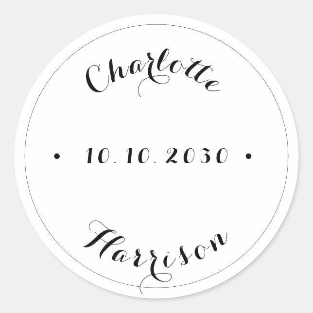 Sticker Rond Nom de script personnalisé date mariage faveur aut (Devant)