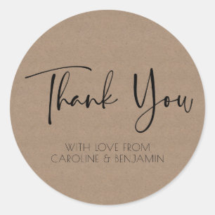 Sticker Rond Nom de script simple Merci de papier Kraft Brown