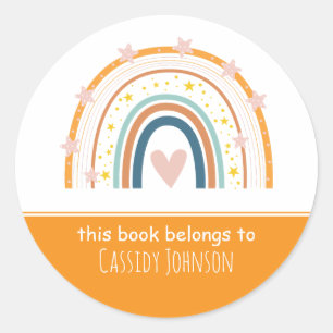 Sticker Rond Nom d'enfant arc-en-ciel blanc et orange