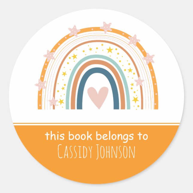 Sticker Rond Nom d'enfant arc-en-ciel blanc et orange (Devant)