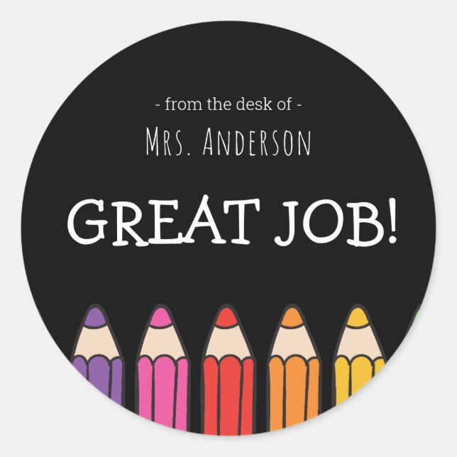 Sticker Rond Nom des enseignants de l'autocollant Great Job (Devant)