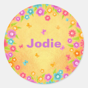 Sticker Rond Nom des papillons et des fleurs