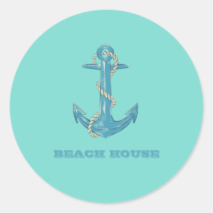 Sticker Rond Nom du bateau nautique, Ancre, Corde, Vert menthe