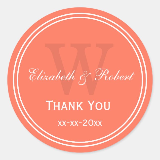 Sticker Rond Nom du corail Monogramme Enveloppe Phoques Merci (Devant)