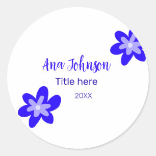 Sticker Rond Nom du doodle fleur bleu année 20XX profession