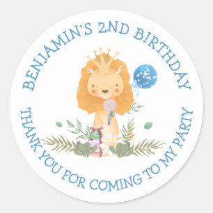 Sticker Rond Nom du lion mignon Merci garçon 2e anniversaire