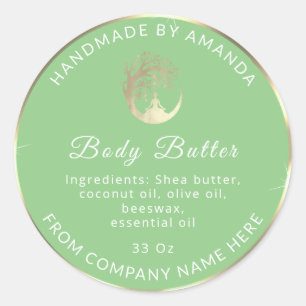 Sticker Rond Nom du logo Beurre du corps Cosmétique Or Vert Cla