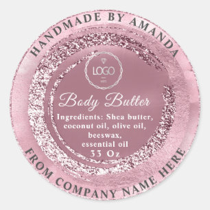Sticker Rond Nom du logo Body Butter Scrub Logo Rose Frame Glit