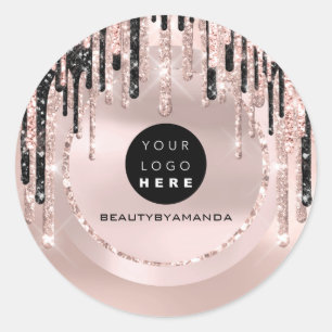 Sticker Rond Nom du logo Maquilleuse  Drips Glitter Rose