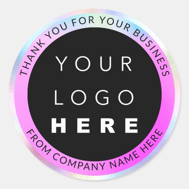 Sticker Rond Nom du logo personnalisé Web rose Holographe Merci (Devant)