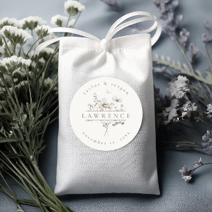 Sticker Rond Nom du Mariage d'aquarelle Fleur sauvage de précis