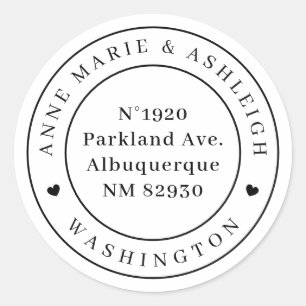 Sticker Rond Nom du Mariage du coeur arrondi personnalisé Adres