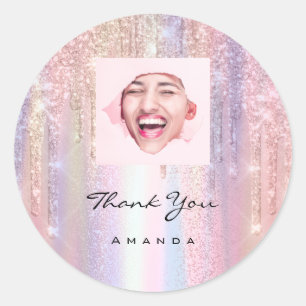 Sticker Rond Nom du Merci 16e Rose nuptiale Code Qr Photo