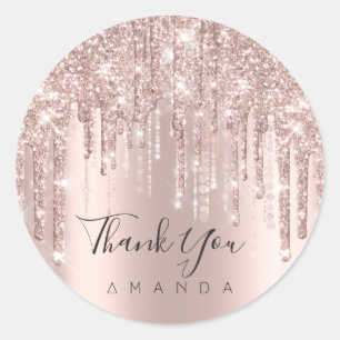 Sticker Rond Nom du Merci 16e Rose nuptiale Parties scintillant