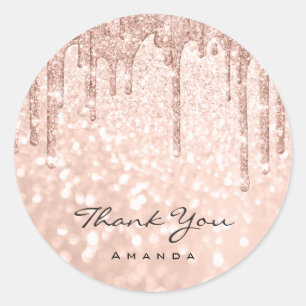 Sticker Rond Nom du Merci 16e Rose nuptiale Parties scintillant