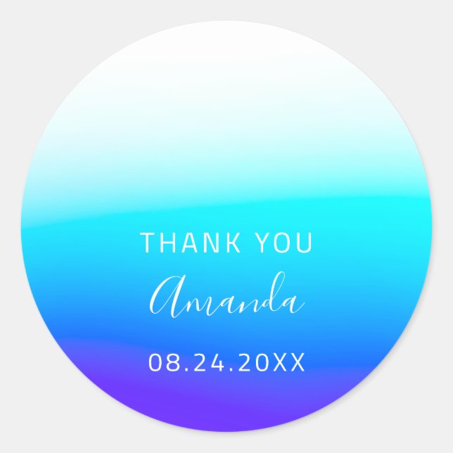 Sticker Rond Nom du Merci Date Sweet 16e Mariage Bridal Blue (Devant)